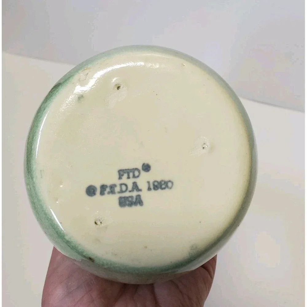 Vintage Green Ceramic Vase FTD USA 1980 Florists' Transworld Delivery Retro